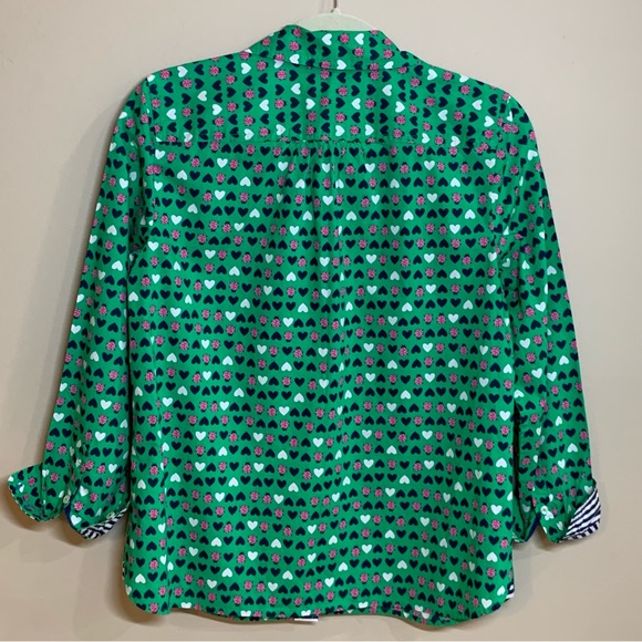 Talbots Green and Pink Vintage Heart and Ladybug Print Blouse, EUC, Med Petite - Picture 2 of 8
